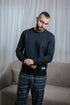 Men Winter Pajama Set Black T-shirt + Black x Gray Checkered pants